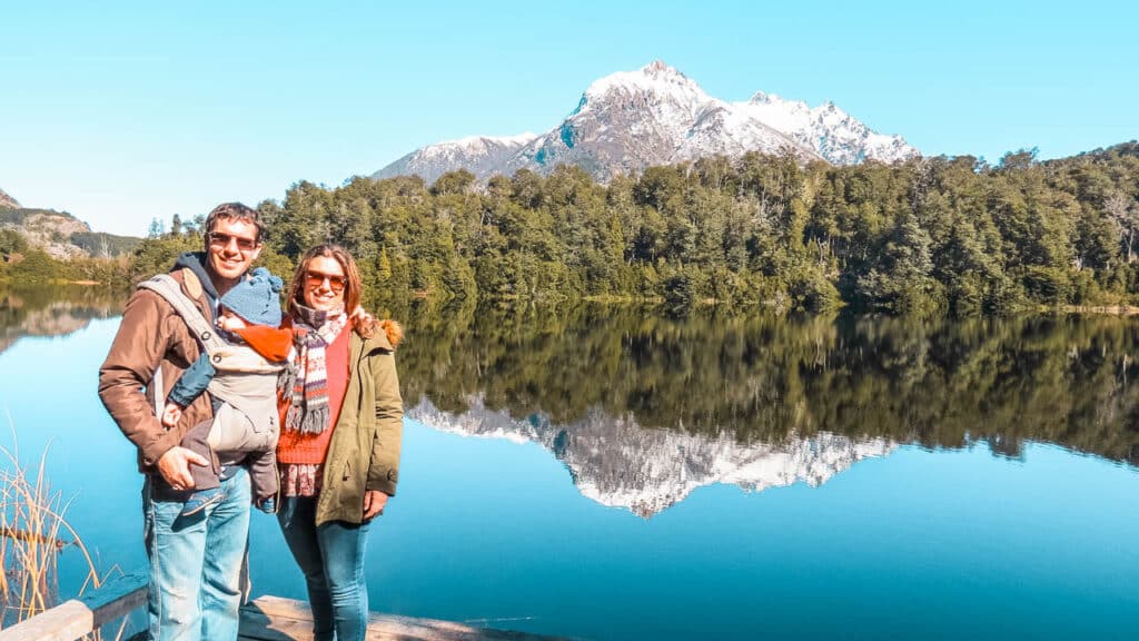 Lake Escondido dock in Bariloche with mountain views in the background