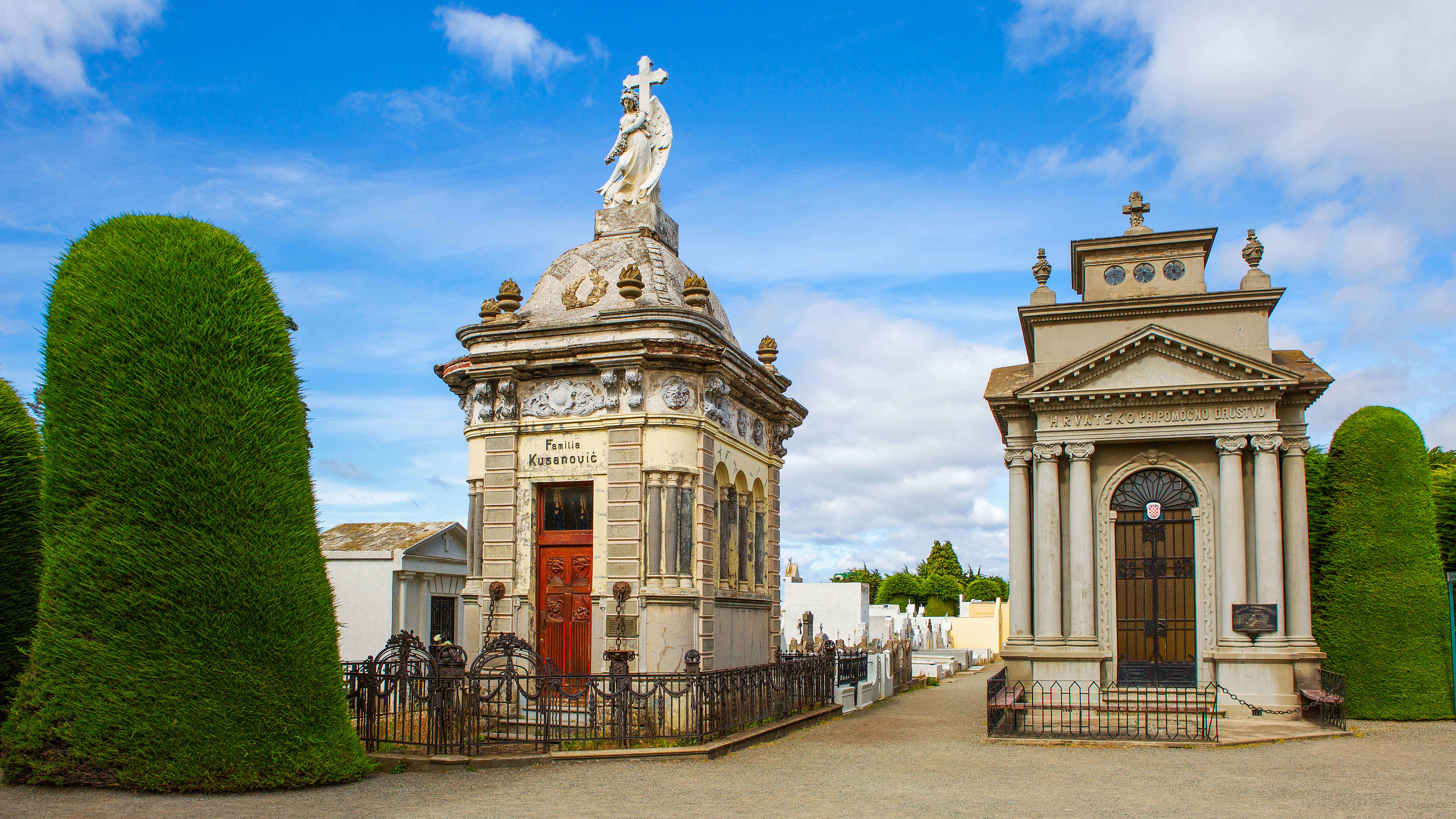 Sara Braun Cemetery in the centre of Punta Arenas with its tombstones and gardens.